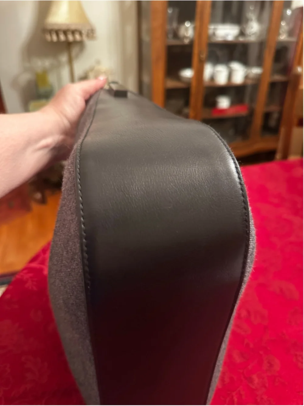 Gianni Versace Gray Wool and Black Leather Medusa Hobo Bag